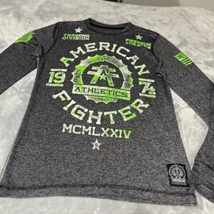 American men’s Fighter Charcoal and Neon Green Long Sleeve Tee